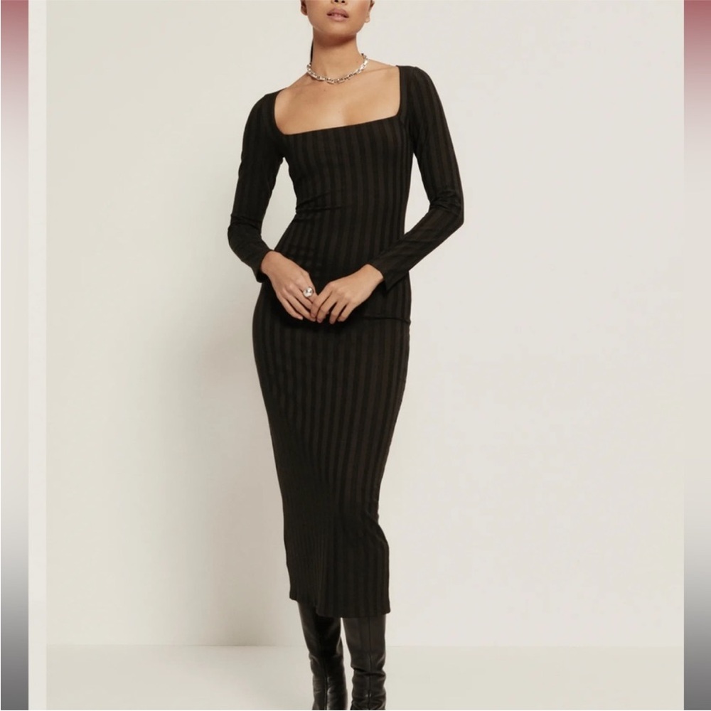 Reformation Dark Charcoal Striped Maxi Dress